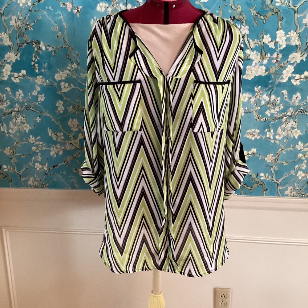 Avenue lime green & black dress blouse